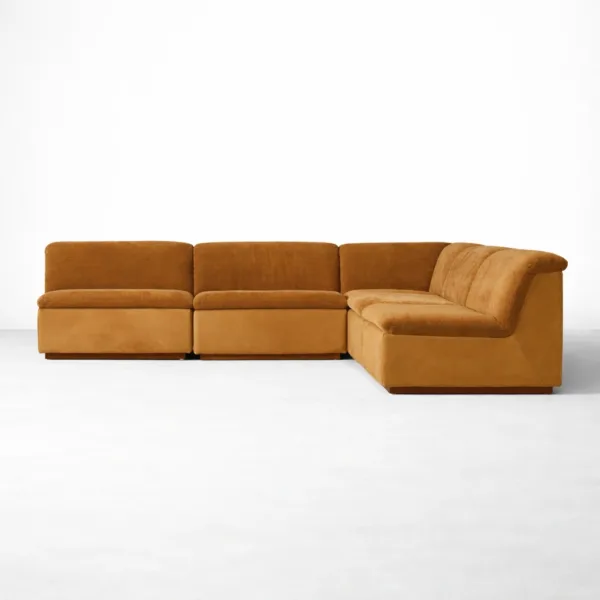 Tan modular L shaped sectional sofa side view 6 seater INTERIORZE Aria