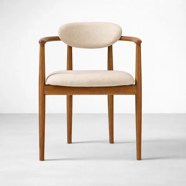 INTERIORZE Halo ivory boucle teakwood arm dining chair front view