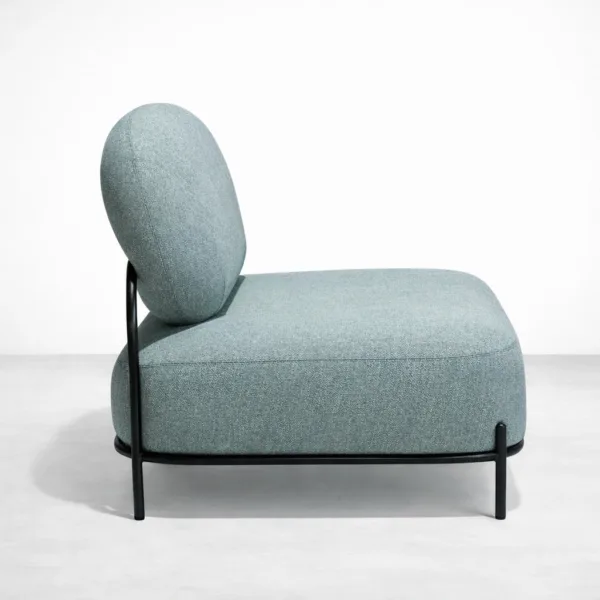 Seafoam 2 Seater Sofa side view showing upholstered seat and metal frame silhouette