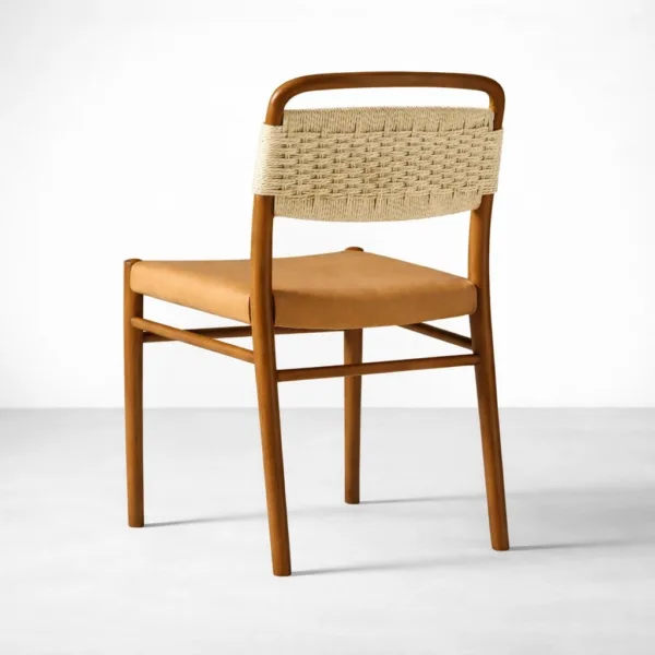 INTERIORZE Sirocco cane back teakwood dining chair with tan seat back view
