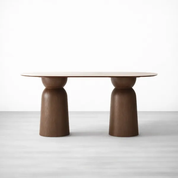 Elara oval dining table in teakwood with natural stone top by INTERIORZE