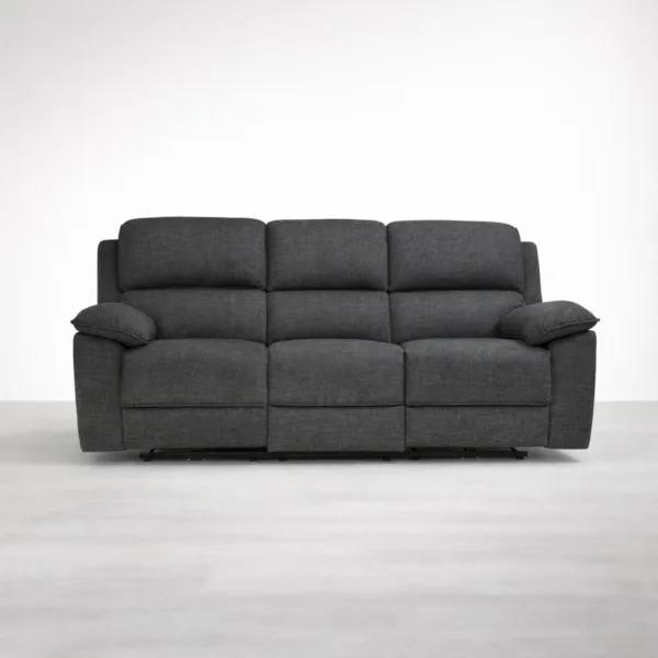 charcoal black 3 seater electric recliner sofa front view by INTERIORZE