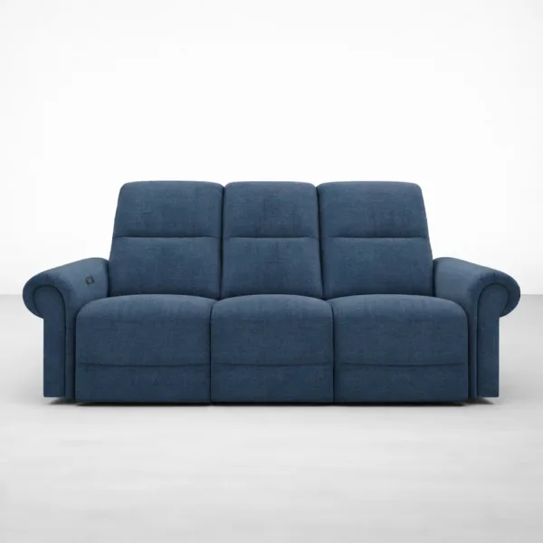 ocean blue 3 seater electric recliner sofa front view by INTERIORZE