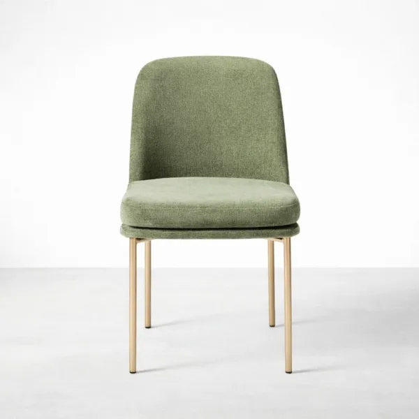 INTERIORZE Aurora sage green upholstered dining chair with gold metal frame front view