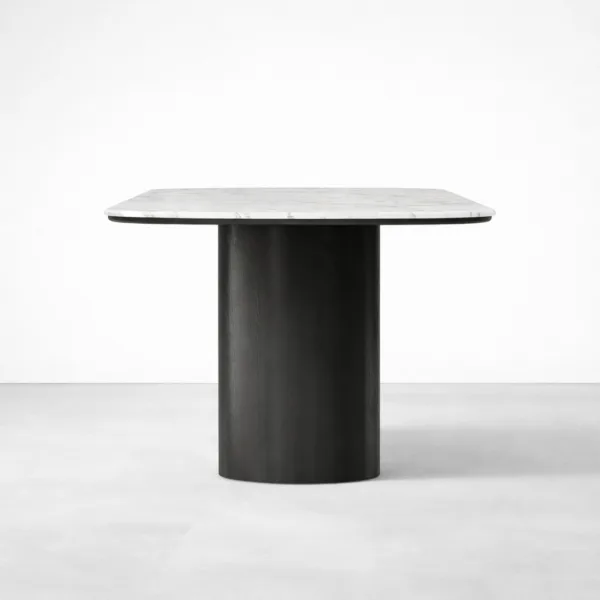 Marble top edge detail of Noira marble top teakwood dining table