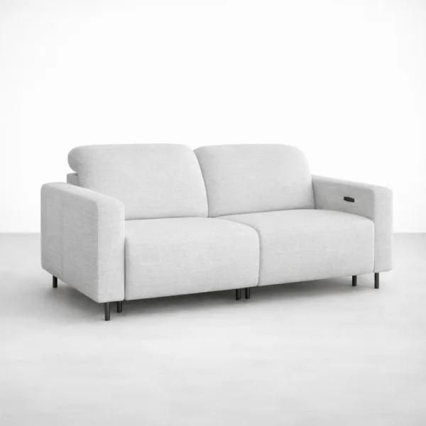 2 seater electric recliner sofa in cloud grey fabric front view by INTERIORZE
