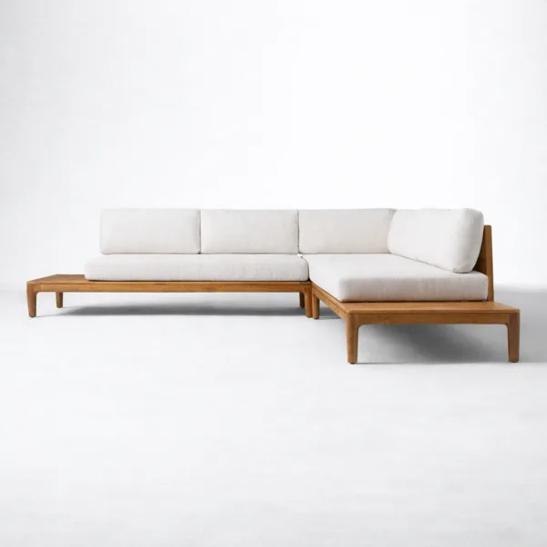 Raised teak wood base and legs on outdoor l shaped sofa set