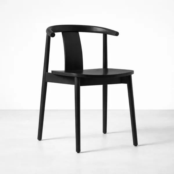 Angled view solid teakwood dining chair black finish