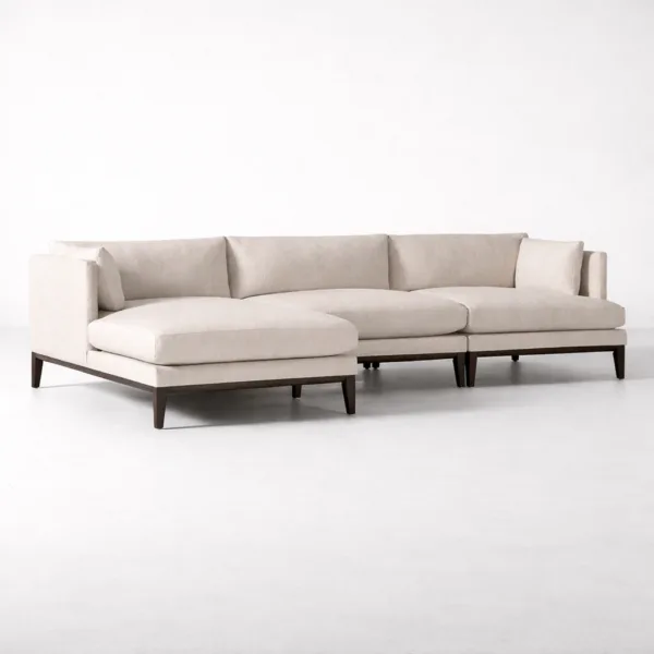 INTERIORZE Haven ivory L-shape sectional sofa with teakwood base and wide chaise