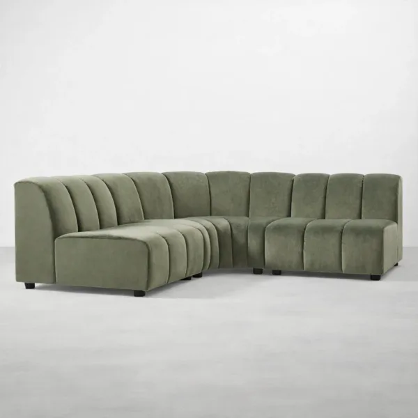 INTERIORZE olive green curved L-shape sectional sofa with channel stitching olive green curved sectional sofa