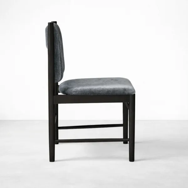INTERIORZE Noir slate grey upholstered dining chair teakwood frame side profile