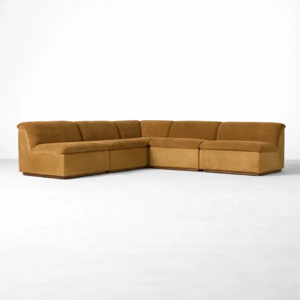Tan modular L shaped sectional sofa 6 seater by INTERIORZE Aria front view