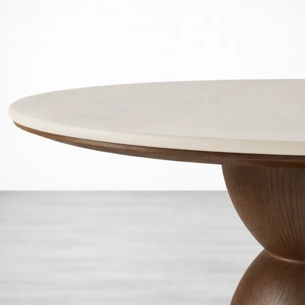 Natural stone oval tabletop detail on INTERIORZE Elara dining table