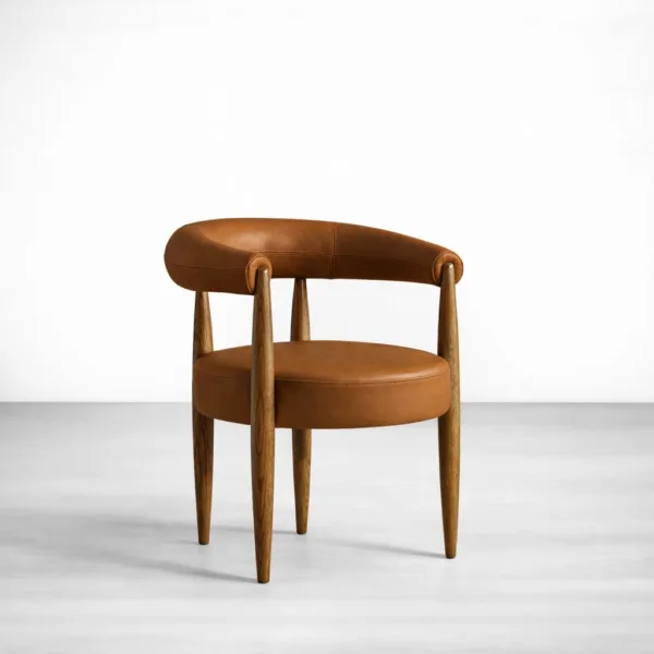 INTERIORZE Auro teakwood leather dining chair angled view