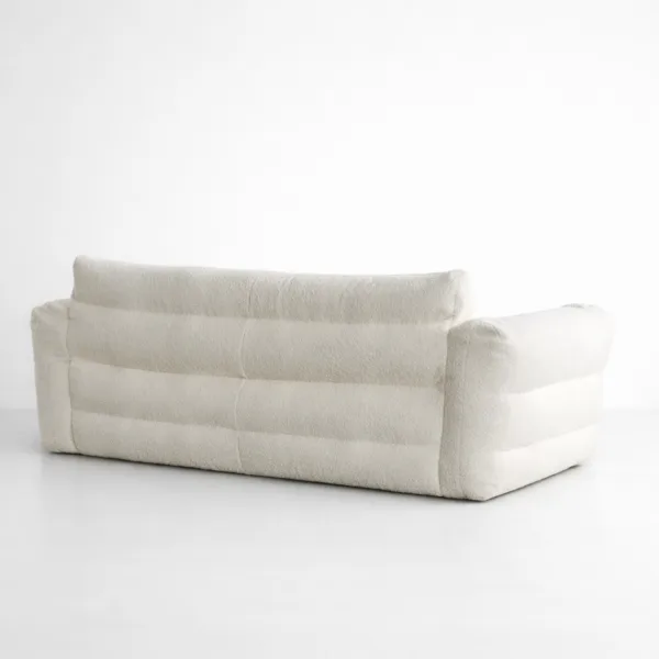 Back view of INTERIORZE Cloudline ivory boucle 2 seater sofa with clean panel design and soft rounded edges