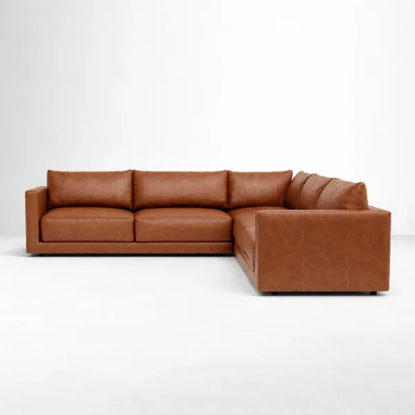 Brown leather L shape sectional sofa with chaise by INTERIORZE Hudson