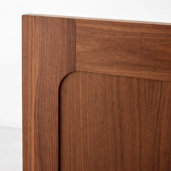 Close-up of wooden headboard detail on INTERIORZE Arvon teakwood storage bed