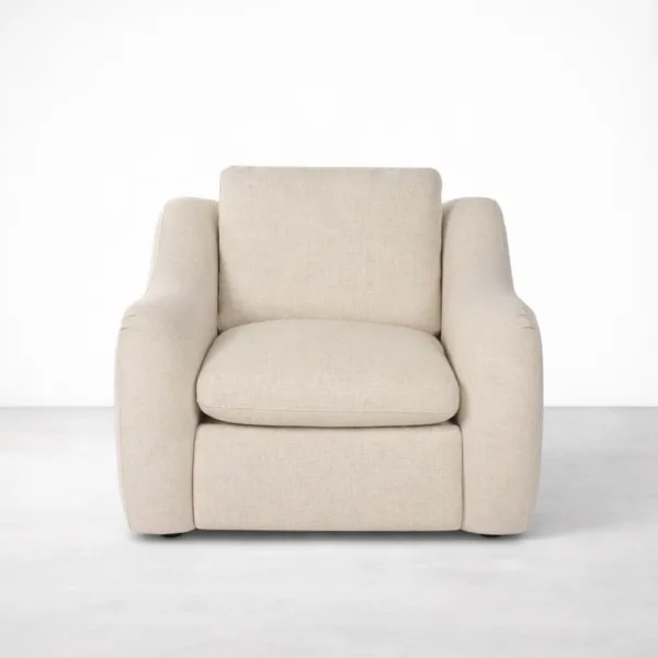 Front view of beige motorized recliner chair in linen fabric by INTERIORZE