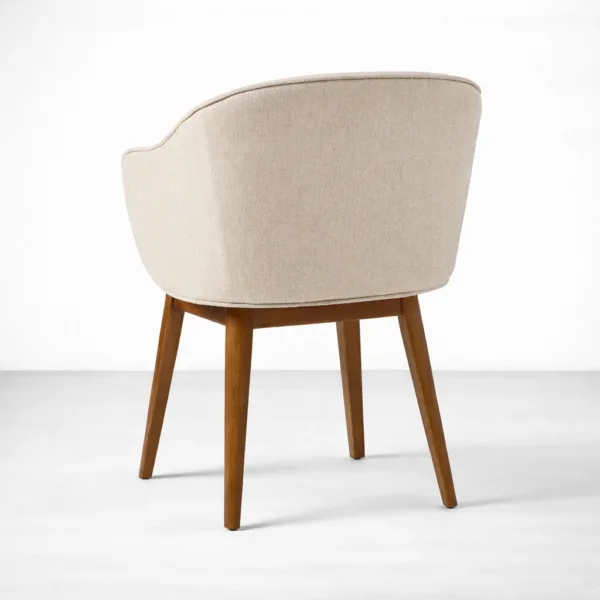 Back view of INTERIORZE teak accent chair in ivory bouclé fabric