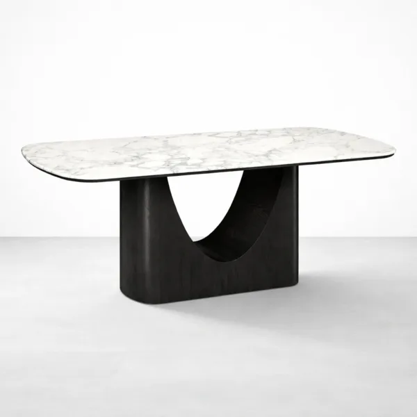 INTERIORZE Noira marble top teakwood dining table front view