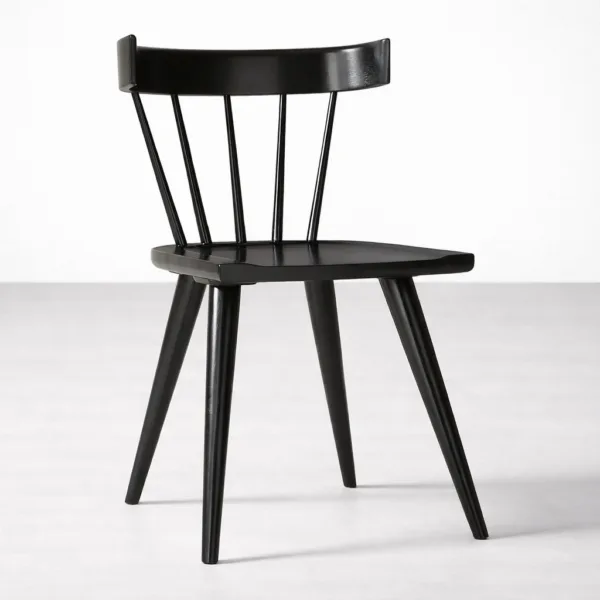 INTERIORZE Norvik black wooden dining chair angled view Solid teakwood black dining chair