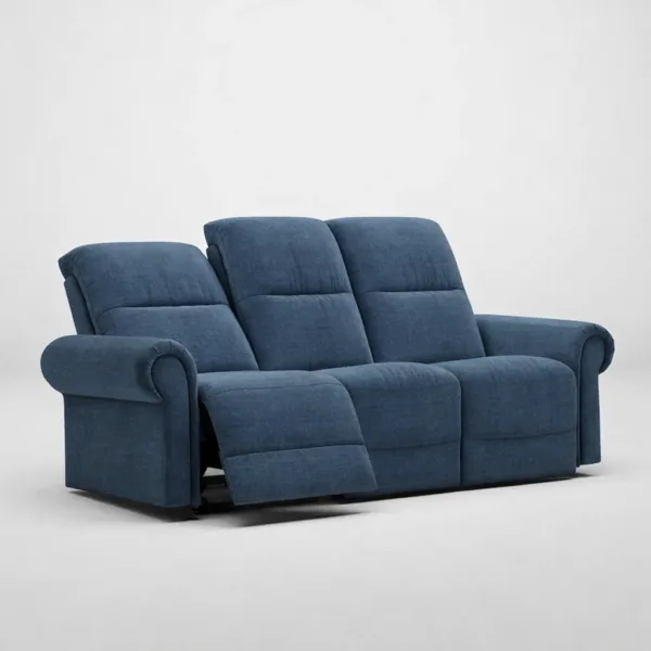 ocean blue 3 seater electric recliner sofa with one reclined seat INTERIORZE