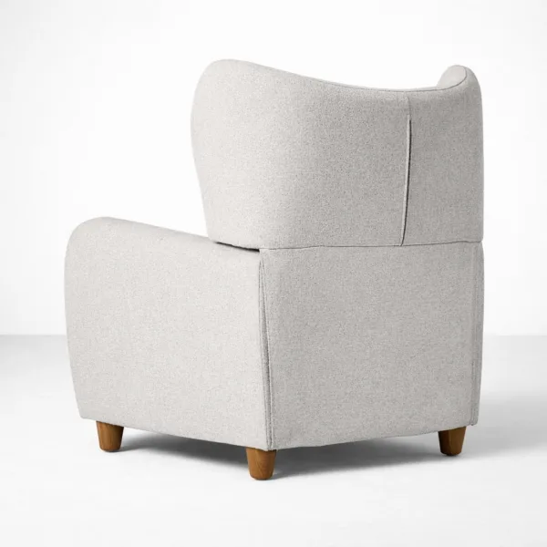 INTERIORZE cloud grey wingback recliner chair rear angle view in bouclé fabric