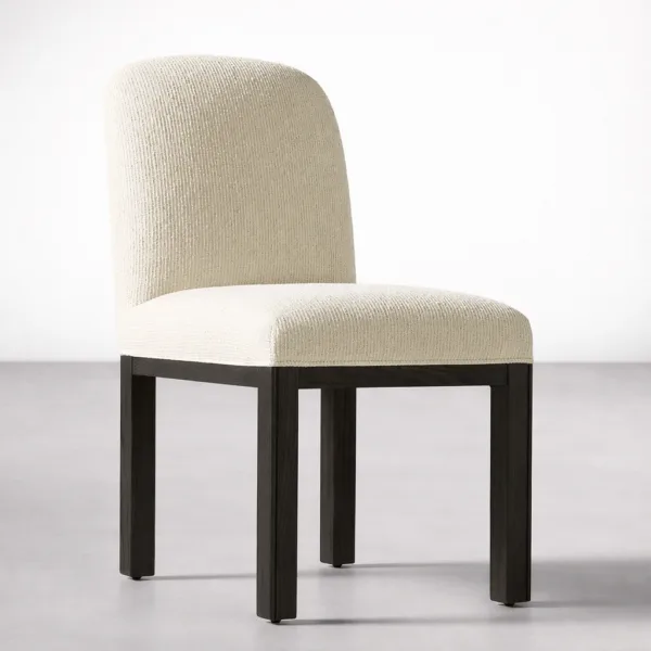 INTERIORZE Elvara cream upholstered dining chair straight front Solid teakwood upholstered dining chair