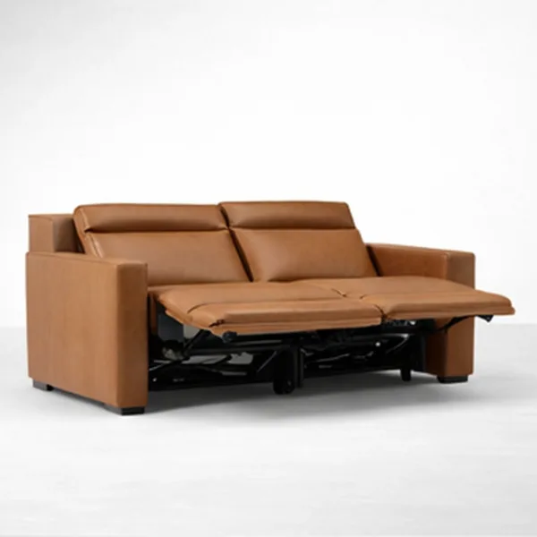 2 seater power recliner sofa reclined in cognac upholstery by INTERIORZE