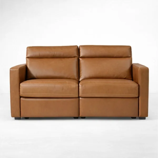 2 seater power recliner sofa in cognac leather-look upholstery angled view