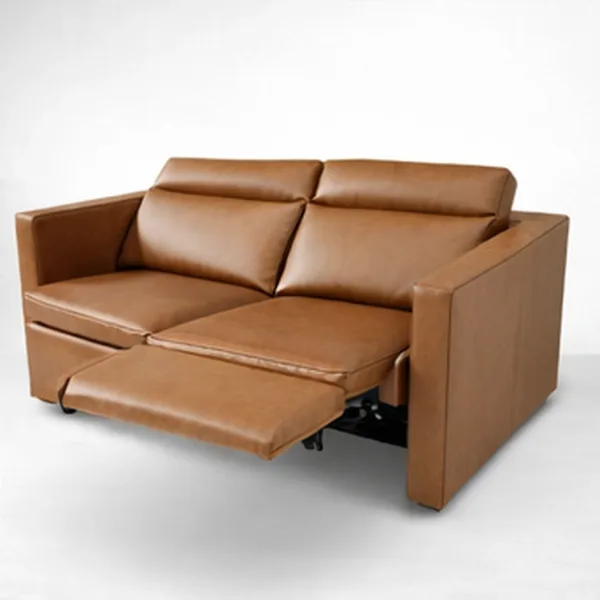 2 seater power recliner sofa footrest extended detail showing smooth mechanism