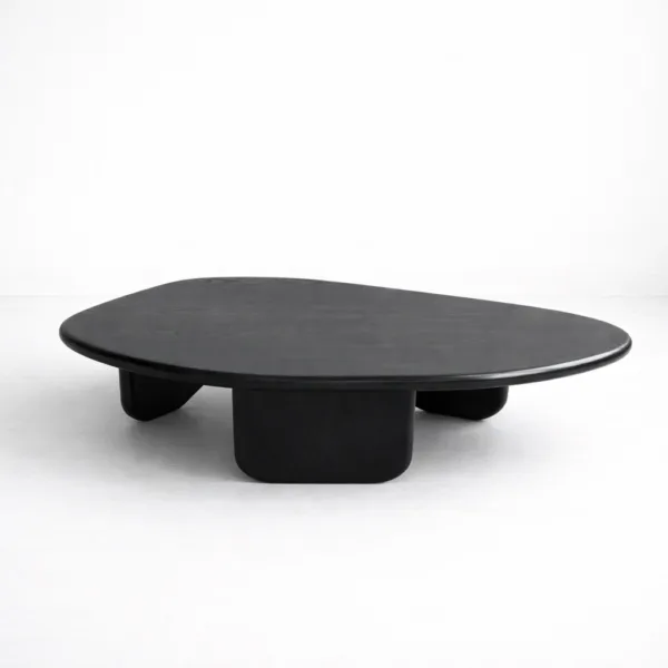 Black teak wood centre table by INTERIORZE with organic top and low sculptural base