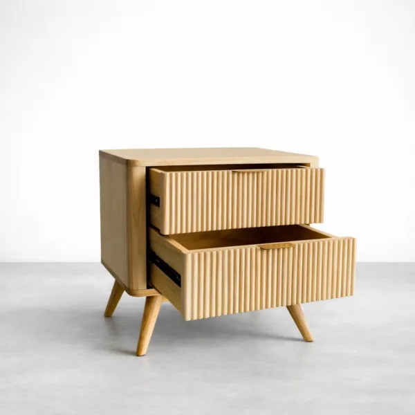 Ashwood bedside table with fluted drawer fronts and two drawers by INTERIORZE