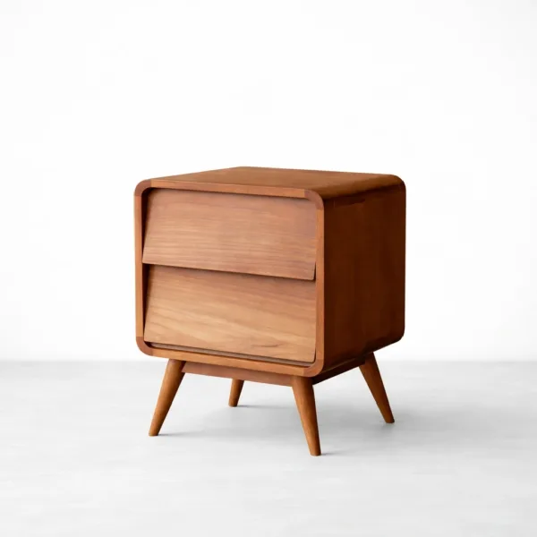 Teakwood bedside table with 2 drawers and curved frame by INTERIORZE