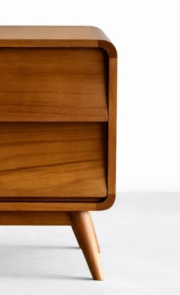 Teakwood bedside table with 2 drawers and curved frame by INTERIORZE