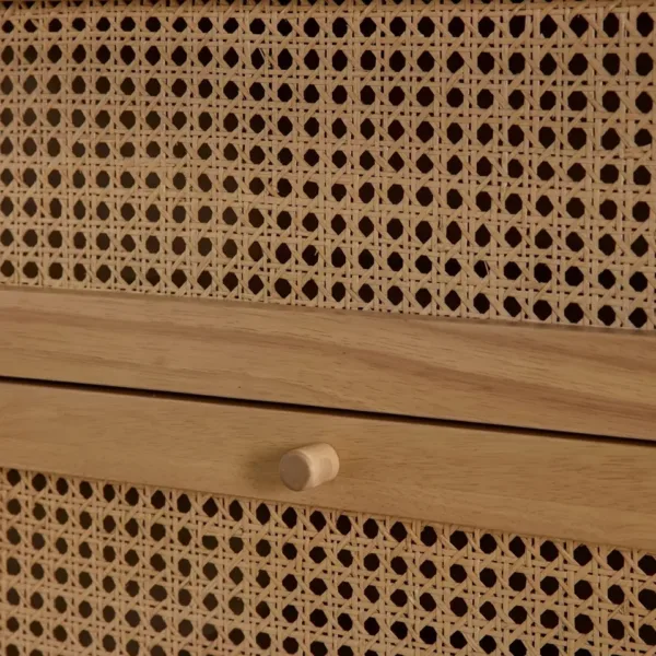 Handle and cane panel detail of the Liora ash wood chest of drawers