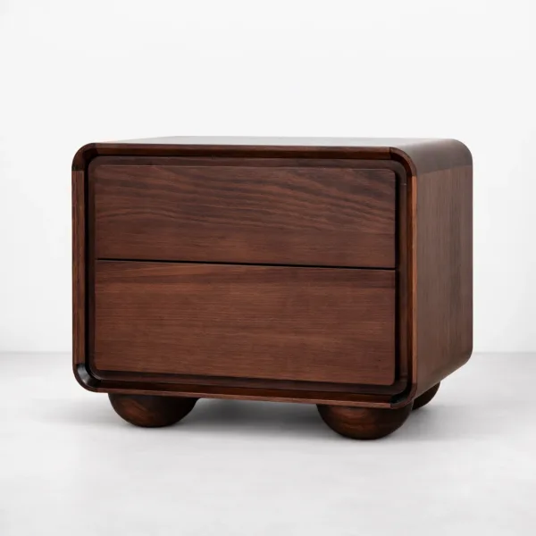 INTERIORZE solid teakwood bedside table with 2 drawers front view