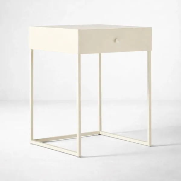 INTERIORZE ivory metal bedside table with drawer