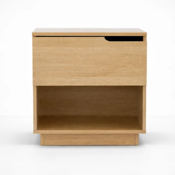 INTERIORZE Arden ashwood bedside table with drawer and open shelf in natural wood finish