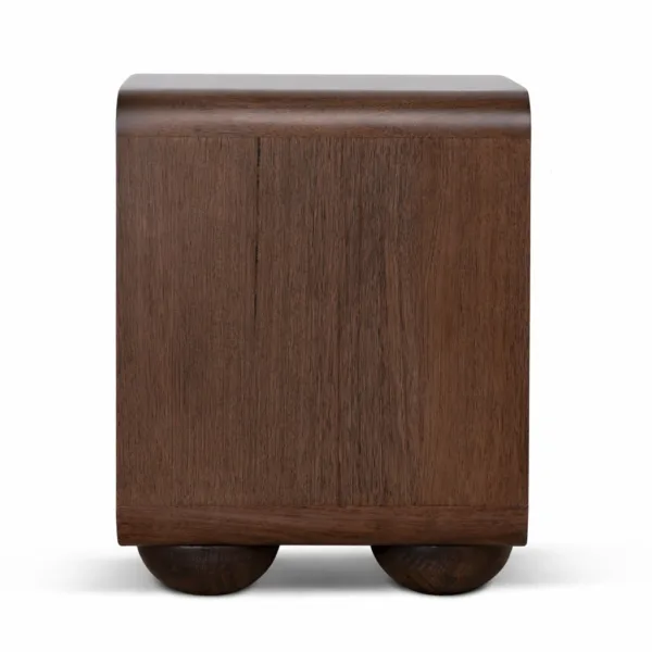 front elevation of solid teakwood bedside table with 2 drawers