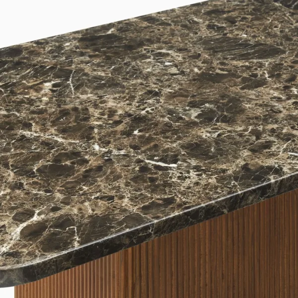Polished dark marble surface detail of INTERIORZE Verona dining table
