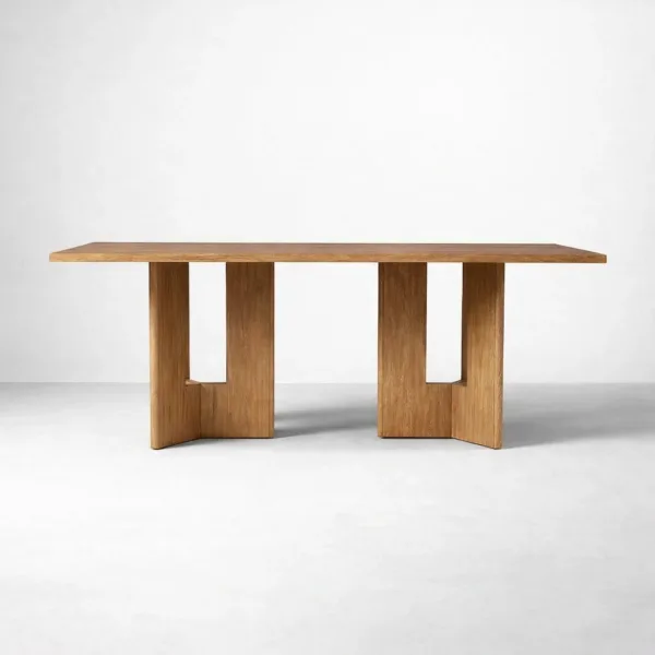 INTERIORZE Varello solid teakwood pedestal dining table with rectangular top and dual base