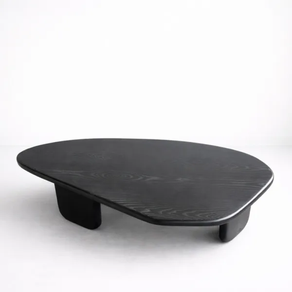 Black teak wood centre table by INTERIORZE with organic top and low sculptural base