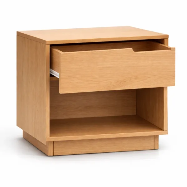 INTERIORZE Arden ashwood bedside table with drawer and open shelf in natural wood finish