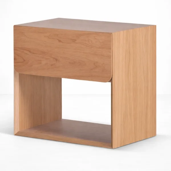 INTERIORZE Elara ashwood bedside table with floating drawer and open shelf in natural finish
