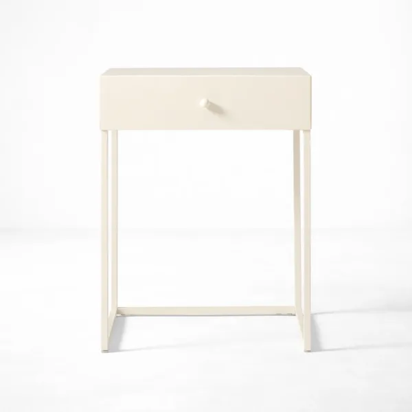 INTERIORZE ivory metal bedside table with drawer