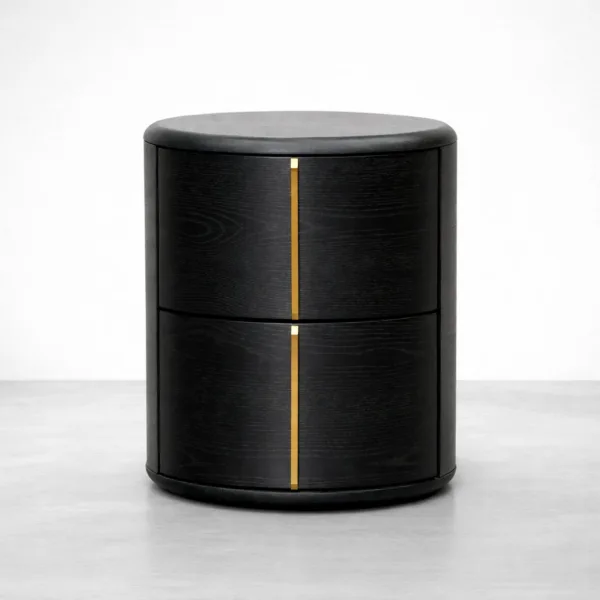 INTERIORZE Aurelle teakwood bedside table in black polish with SS golden handle