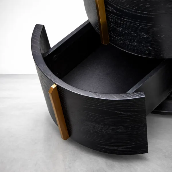 INTERIORZE Aurelle teakwood bedside table in black polish with SS golden handle