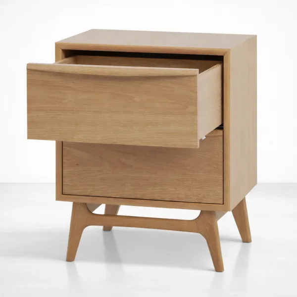 INTERIORZE Orwen ash wood bedside table with two drawers and curved drawer front in natural finish