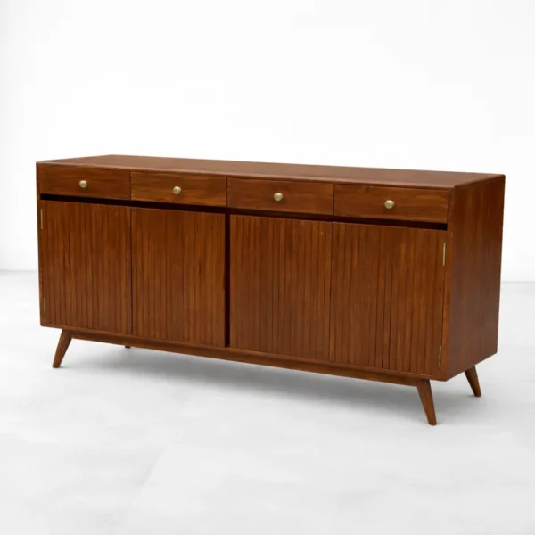INTERIORZE Cedro Reed Teak Wood Sideboard with four drawers and reed cabinet doors